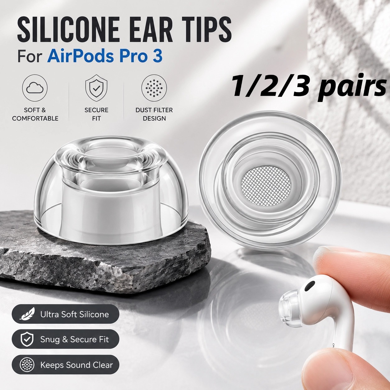 Silicone Ear Tip Replacement - 1/2/3 paires d'embouts d'écouteurs en silicone