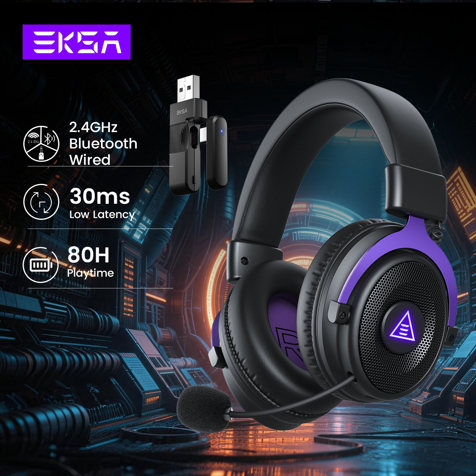 Gaming Headset Rgb - Casque de jeu sans fil EKSA